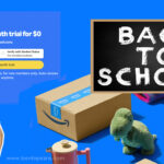 Back to School Amazon Prime 6-month free trial promotion with a person pointing to the offer